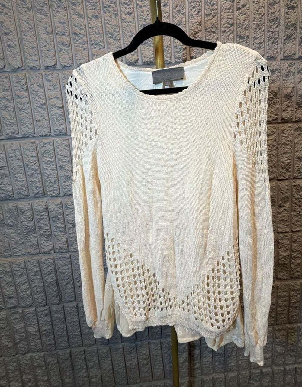 622 Sunday In Brooklyn Sweater Size S Cream Crochet Pullover